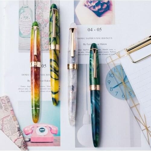 Colorful LORELEI Resin Converter Filling Fountain Pen Golden Clip Fine Nib 0.5mm Ink With Pens Box Office Supplies Gift