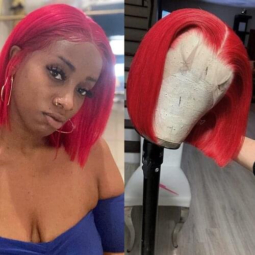 13x1 Lace Frontal Deep Middle Part Wig Straight Bob Human Hair Wig for Black Women 180% Brazilian T Part Lace Front Wig Red