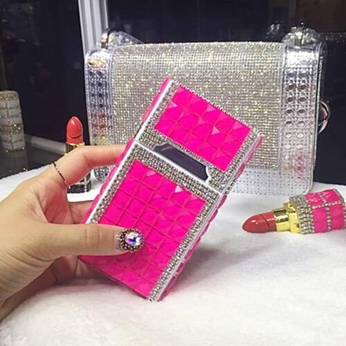 Women Cigarette Case Box Diamond Shiny With USB Charging Lighter For Ordinary (7.6mm) And Slim Cigarettes (5.2mm)