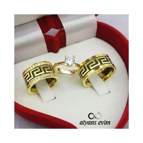 Grecian Patterned Double Silver Wedding Ring