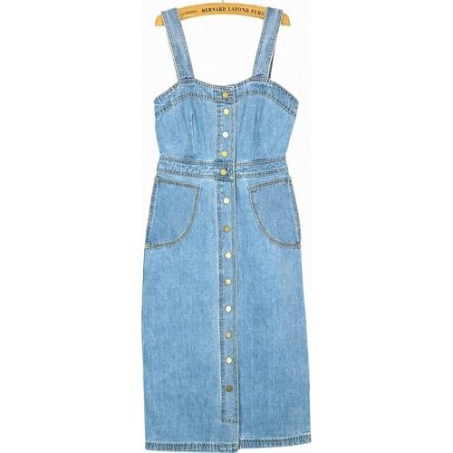 Summer Women Denim Dress Denim Sundress Girls Casual Loose Overalls Female Blue Spaghetti Straps Pocket Jeans Dresses Vestidos