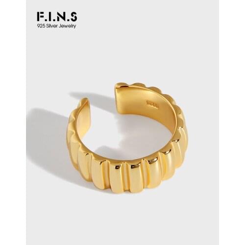 F.I.N.S Korean Original Design Wide Gear S925 Sterling Silver Rings for Women Men Opening Index Mid Finger Wedding Couple Rings