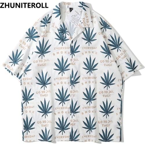 Harajuku Hawaiian Casual Beach Shirts Leaves Graphics Print Hip Hop Button Shirt Mens Short Sleeve Holiday Party Blouse Tops