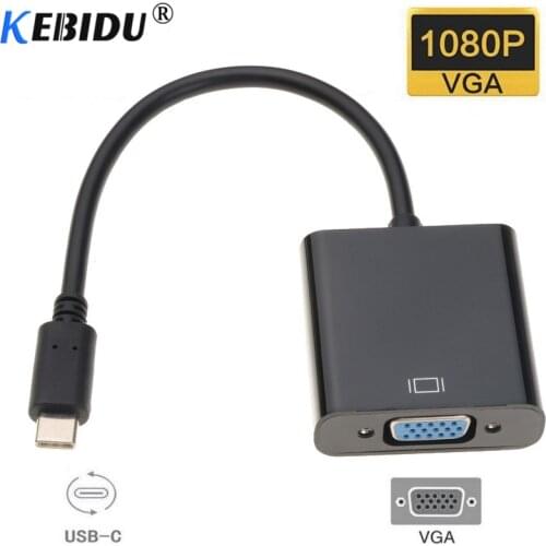 Kebidu USB Type C To VGA USB 3.1 Type-C Male To VGA Female Adapter Cable Converter 1080P for Macbook Chromebook Pixel Laptop