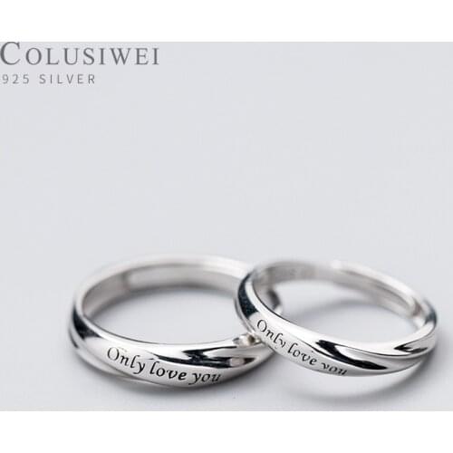 Colusiwei 925 Sterling Silver Romantic Open Adjustable Finger Rings for Couple Lover Engraved Only Love You Engagement Jewelry