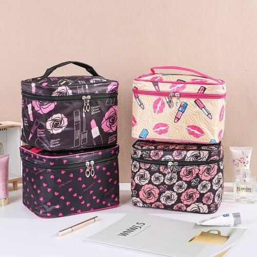 Leather Portable Women Cosmetic Bag Multifunction Travel Toiletry Storage Organize Handbag Waterproof Female Makeup Case