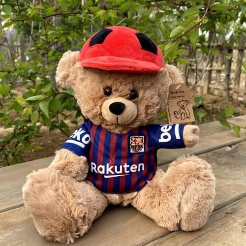 25cm Red Football Cap Teddy Bear Stuffed Plush Toy, Doll Kids Baby Toy Boy & Girl Brithday Gift