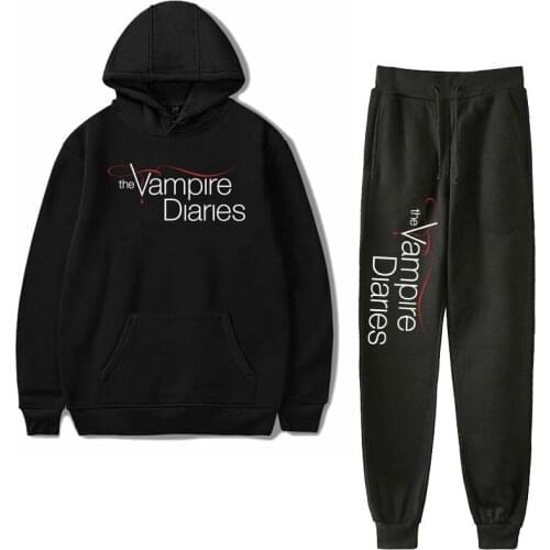 The Vampire Diaries Letter Hoodies Pants Suit Men Women Autumn Fashion Sweatshirt Casual Cool Coat Loose Hoodies Hip Hop Clothes