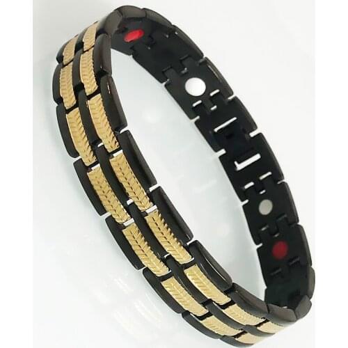 Masuline Black Gold Stainless Steel Mens Bracelet Health Care Negative Ion Germanium Therapy Magnetic Wristband Male Jewelry
