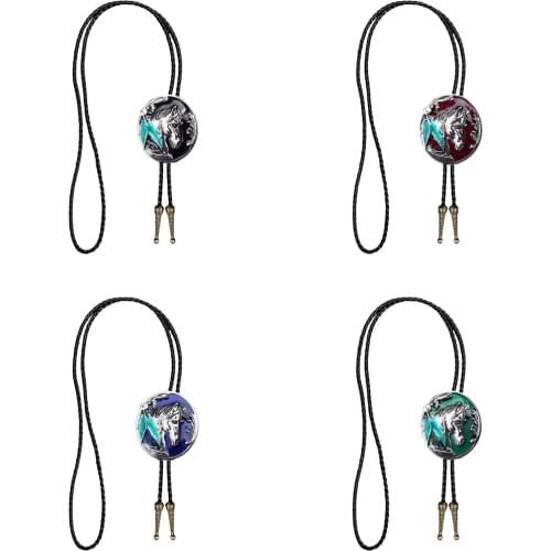Men Bolo Tie Necklace Horse Head Western Cowboy PU Leather Necktie 4 Colors