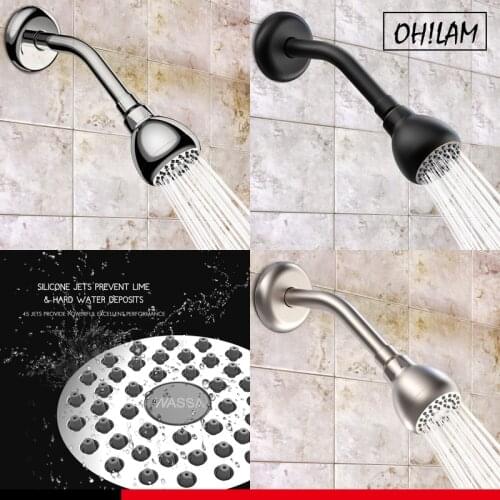 WASSA High Pressure Shower Head 3 Inch Anti-leak Fixed Chrome Showerhead Adjustable Metal Swivel Ball Joint Brush Nickle ORB