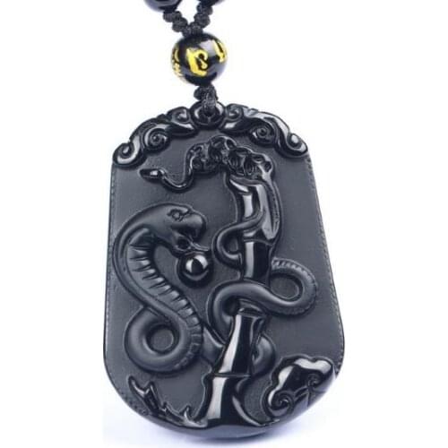 Natural Obsidian Zodiac Zodiac Snake Mascot Mens Womens Pendant o43
