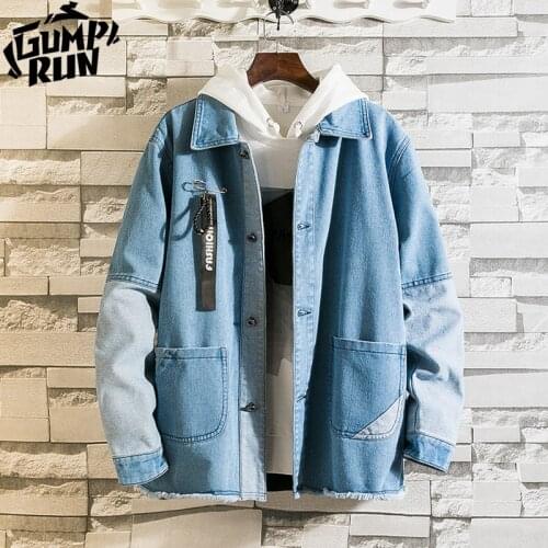 New Hooded denim jacket mens mens hip hop mens retro denim jacket jacket street casual bomber jacket Harajuku fashion coat