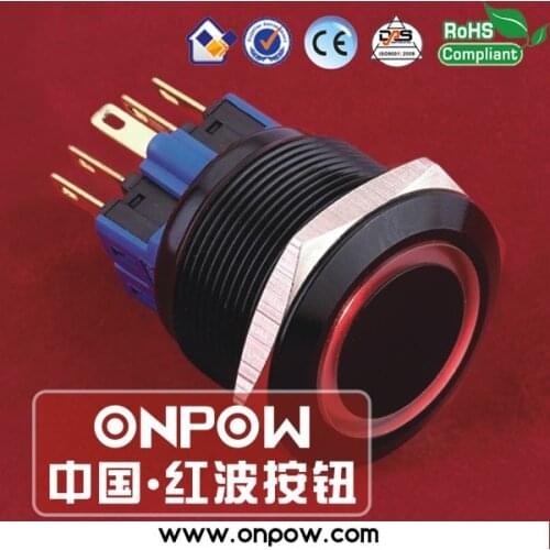 ONPOW 25mm 2NO2NC black latching illuminated pushbutton switch GQ25-22ZE/R/12V/A