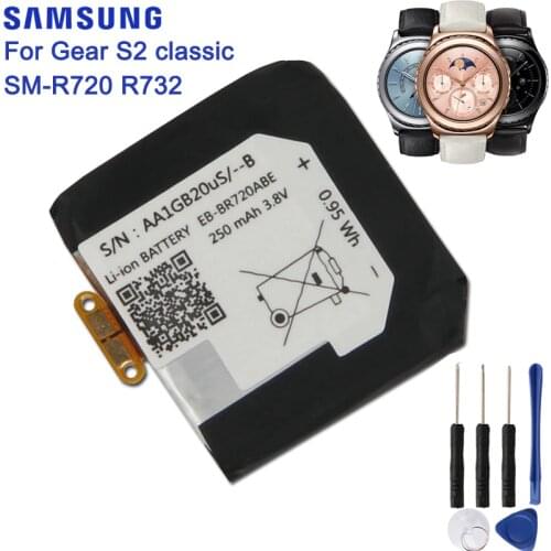 Original Replacement Battery For SAMSUNG Gear S2 Classic SM-R720 R732 R720 EB-BR720ABE Genuine Battery 250mAh