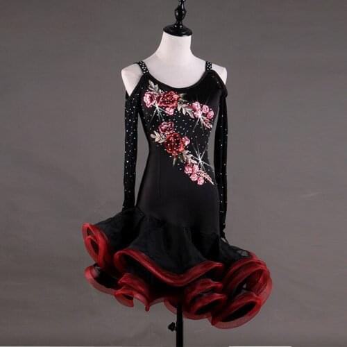 New style black print ballroom waltz dress rumba Standard social dress Ballroom dance competition dress modern dance dresses