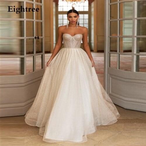 Eightree New Glitter A Line Sleeveless Wedding Dresses Sweeheart Long Floor Length Tulle Bride Formal Party Bridal Gowns Dress