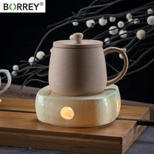 BORREY Warming Tea Stand Ceramic Teapot Heater Holder Insulation Base With Teapot Mat Candle Holder Base Keep Tea Warmer Teaware