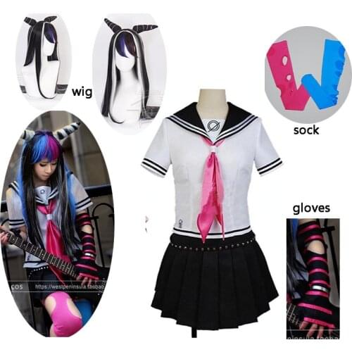 Danganronpa Dangan-Ronpa Ibuki Mioda Deluxe Dress Cosplay Costume Customize with stocking/ glove Halloween Cosplay Costume wig