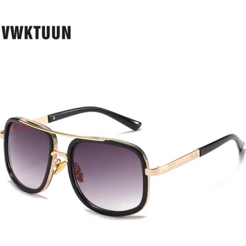 VWKTUUN Wide Sunglasses Men Square Shades UV400 Twin Beams Glasses Metal Frame Eyewear Vintage Oculos Male Driving Glasses