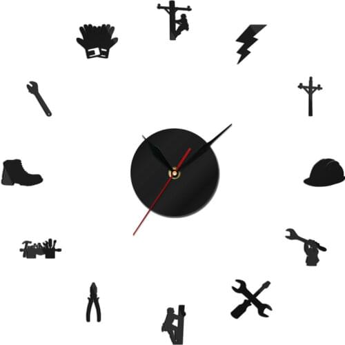 Modern Electrician Tool Lineman Mute 3d DIY Wall Clock Electrical Repair Lineman Gift Large Decor Clock Reloj Pared Living Room