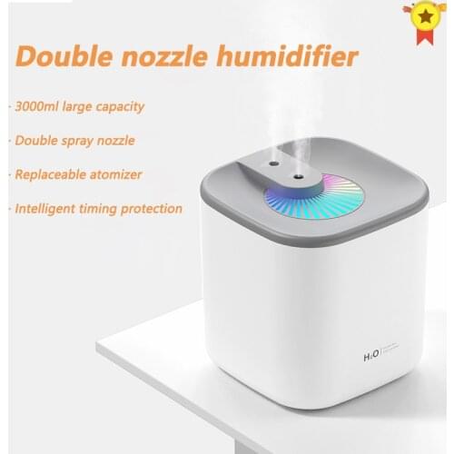 3L Air Humidifier Aroma Diffuser Double Nozzle With RGB Light Replaceable atomizer Humidifiers Home Aromatherapy Diffuser