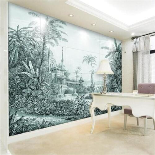 Wellyu Hand painted tropical rainforest landscape background wall custom large mural green wallpaper papel de parede