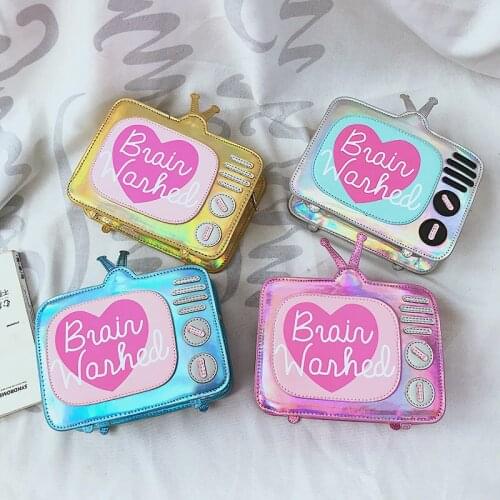 Funny Tv Laser Crossbody Bag High Quality Pu Leather Small Messenger Shoulder Bag Girls Chain Square Bags Party Purse