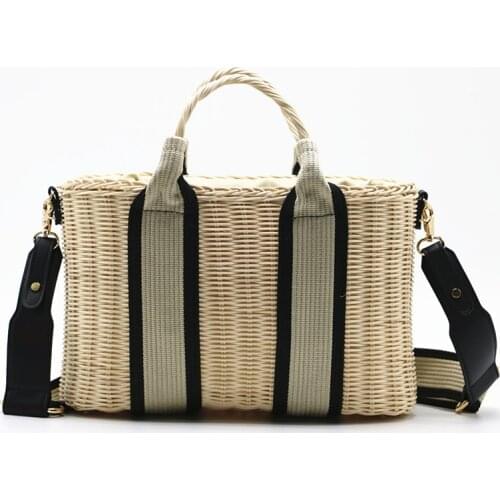 Rattan woven bag new single-shoulder messenger bag dual-use bag female straw travel bag