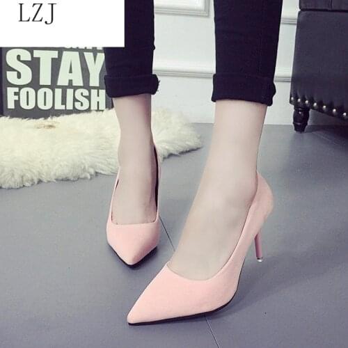 2019 HOT Summer Women Shoes Pointed Toe Pumps Suede Leisure Dress Shoes High Heels Boat Wedding Tenis Feminino 7cm Sexy