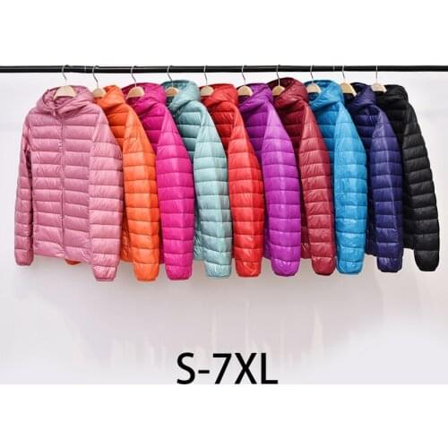 Womens winter down jacket white duck down hooded stand collar female down coat warm plus size leisure portable outwear