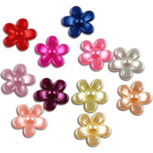 200Pcs Mixed Flower Pearls Beads Craft Handcraft Cabochon Flatback Decoration Embellishments For Scrapbooking Needlework Access