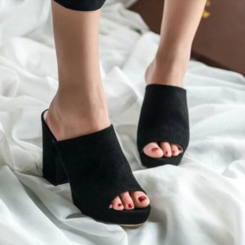 2021 New Slippers Women Thick High Heels Fish Mouth Fashion Flock Ladies Platform Shoes Leisure Soft Bottom Sandals Non Slip