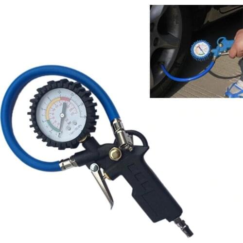 Pressure Car Tire Air Pressure Gauge Dial Meter Vehicle Inflation Gun Self-locking Pistol Grip Trigger Inflator For Auto 220PSl