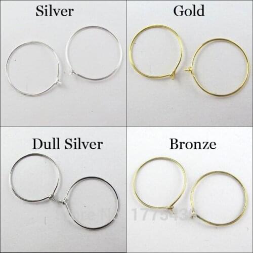 Free Shipping (50Pcs=1Lot ! ) Large Round Hoop Earring Finding Hook 25MM Gold Dull Silver Bronze Plated For Jewelry Making