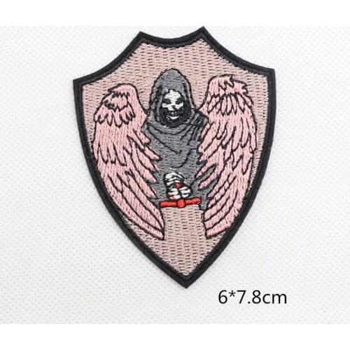 Large ANGEL N DEVIL SKULL BLACK CROSS LARGE MC PATCHES for Clothing BIKER LEATHER JACKET BACK Skeleton Black White