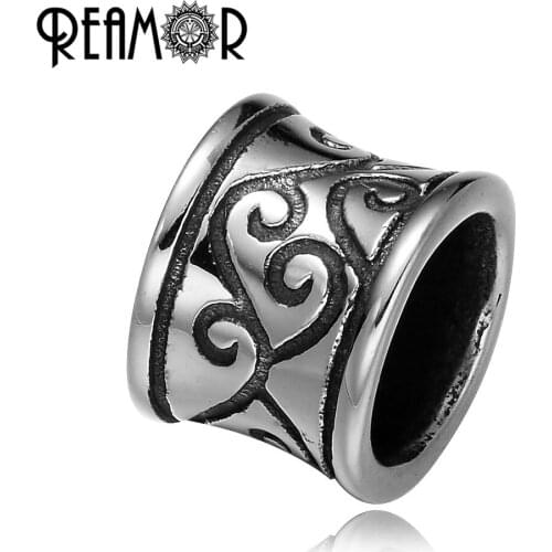 REAMOR Totem Style 316l Stainless steel 8mm Big Hole European Beads For Bracelet Necklace DIY Jewelry Making Wholesale Beads