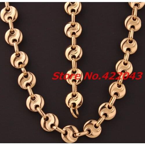 Top Quality 10MM Stainless Steel Link Chains Necklace Mens Necklace Bracelet Womens Jewelry Sets Coffee Bean Style Bracelets