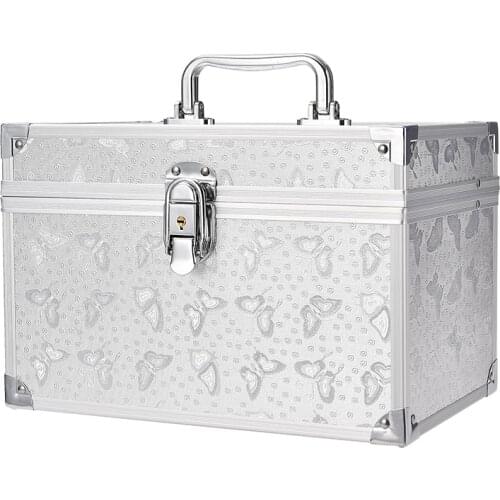 Silver Butterfly Printed Cosmetic Case Toolbox Fashion Professional Beauty Manicure Storage Box Waterproof Makeup Suitcase Bag