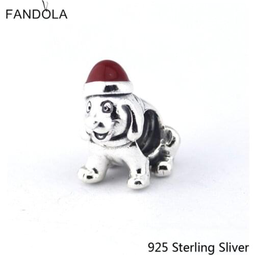 CKK 925 Sterling Silver Jewelry Christmas Puppy, Red Enamel Original Charms Beads Fits Bracelets For Jewelry Making