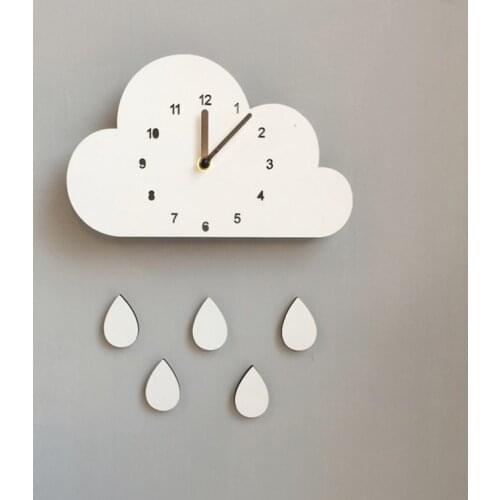 Nordic Style Nursery Clock Wooden Cloud Clock Wall Hanging Decoration Scandinaivan Style Wall Decor Nordic Style Kids Room Decor