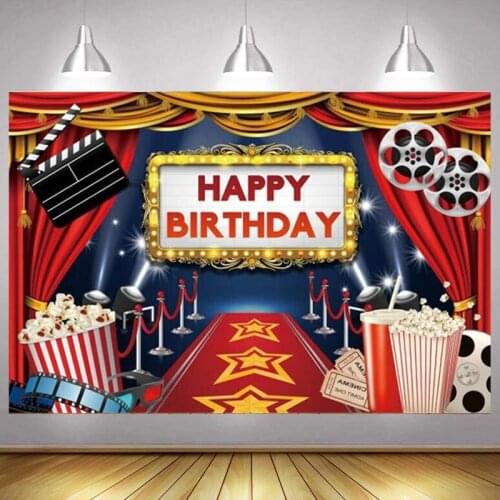 Hollywood Photo Backdrop Movie Happy Birthday Party Red Magic Carpet Celebration Decor Photography Backgrounds Banner