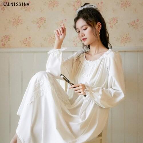 Cotton Nightgown Women Sweet Lovely Sleepwear White Nightdress Spring Autumn Loungewear Fashion Lace Princess Style Night Gown