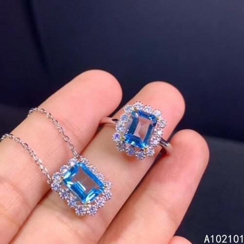 KJJEAXCMY Fine Jewelry 925 sterling silver inlaid natural blue topaz new girl classic pendant ring set support test with box