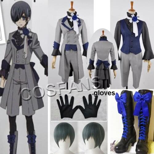 Anime Black Butler Ciel Phantomhive Cosplay Costume Ciel Cosplay Circus Uniform Male Suit Full Set Halloween Cosplay wig shoes