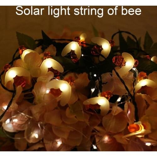 Hot Sales Honey Bee LED Fairy String Lights Solar Powered Outdoor 5m Decorative Cute Garlands Light for Garden