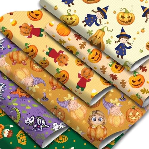 Halloween Series Faux Leather Sheets Pumpkin Caps Printed Synthetic Leather Fabric Roll 30x140cm for Hair Bows Bags Earrings