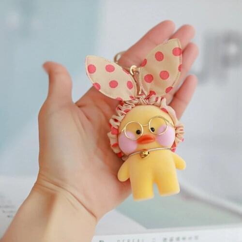 8cm Lalafanfan Cute Keychain Pendant Toy Kawaii Cafe Mini Yellow Duck Action Figure Keyring Bags Decoration Toys For Children