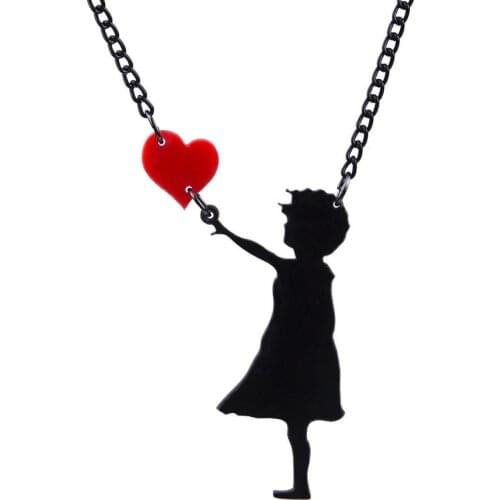 Trendy Girls Red Heart Pendants Necklaces Acrylic Love Theme Creation Sweater Chain Necklace Women Fashion Birthday Gift E19012