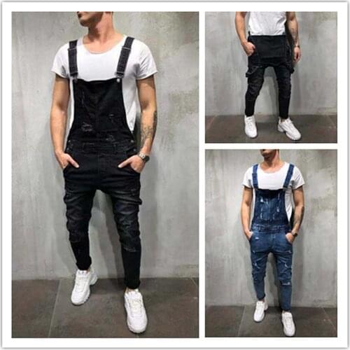 Fashion Mens Ripped Jeans Jumpsuits Hi Street Distressed Denim Bib Overalls for Man Suspender Pants Patchwork Jeans Size S-XXXL